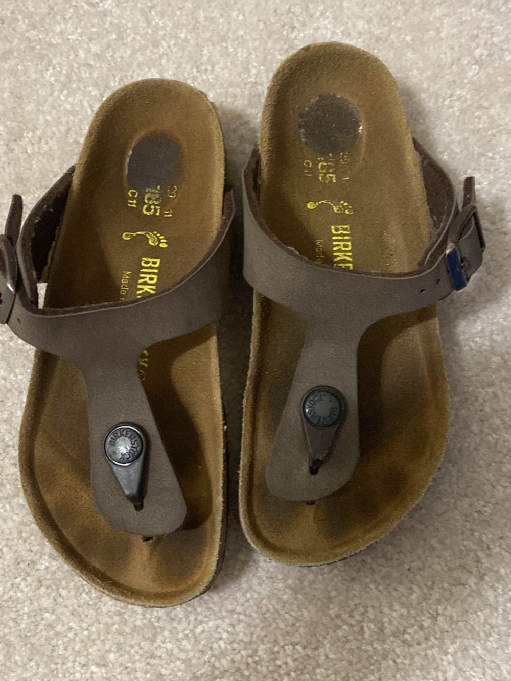 Birkenstock Brown Kids Thong Sandals with Buckle Accent